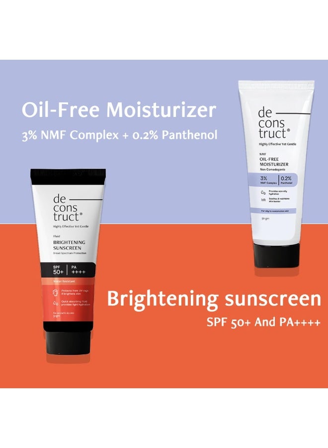 Deconstruct Hydration & Brightening Combo: Oil-Free Moisturizer & Brightening Sunscreen SPF 50+ | Get Glowing Skin with Sun Protection| Moisturizer For Oily Skin| No White Cast & Lightweight | Pack of 2 50g - Image 2